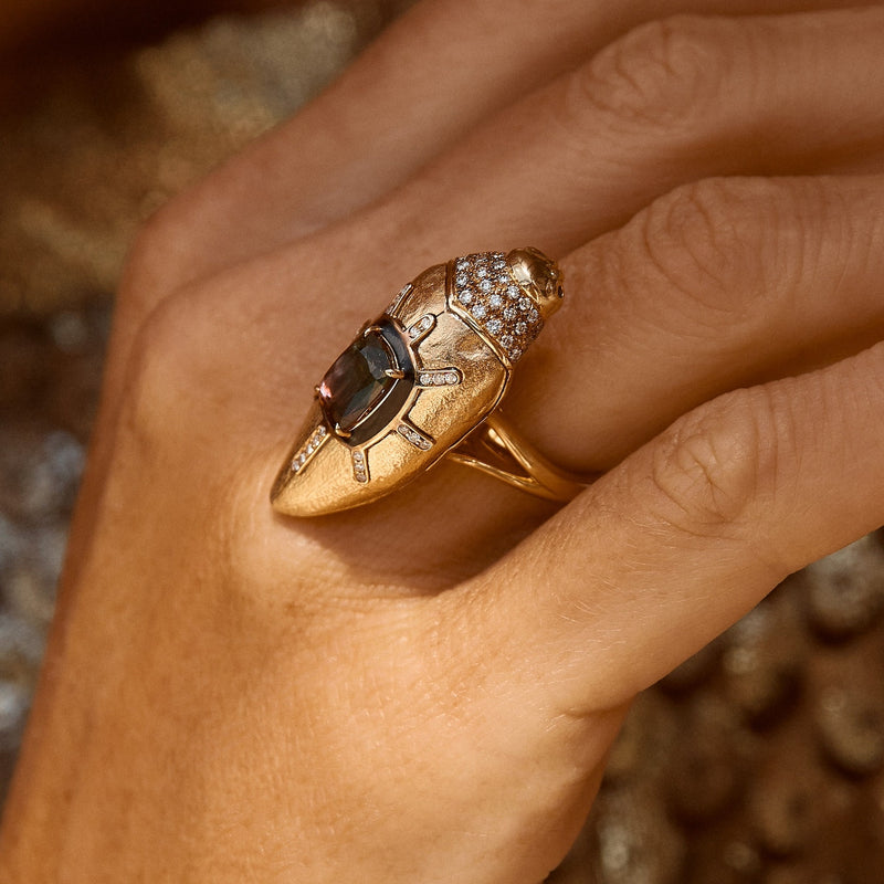 Scarab Gold Brushed Ring with Watermelon Tourmaline