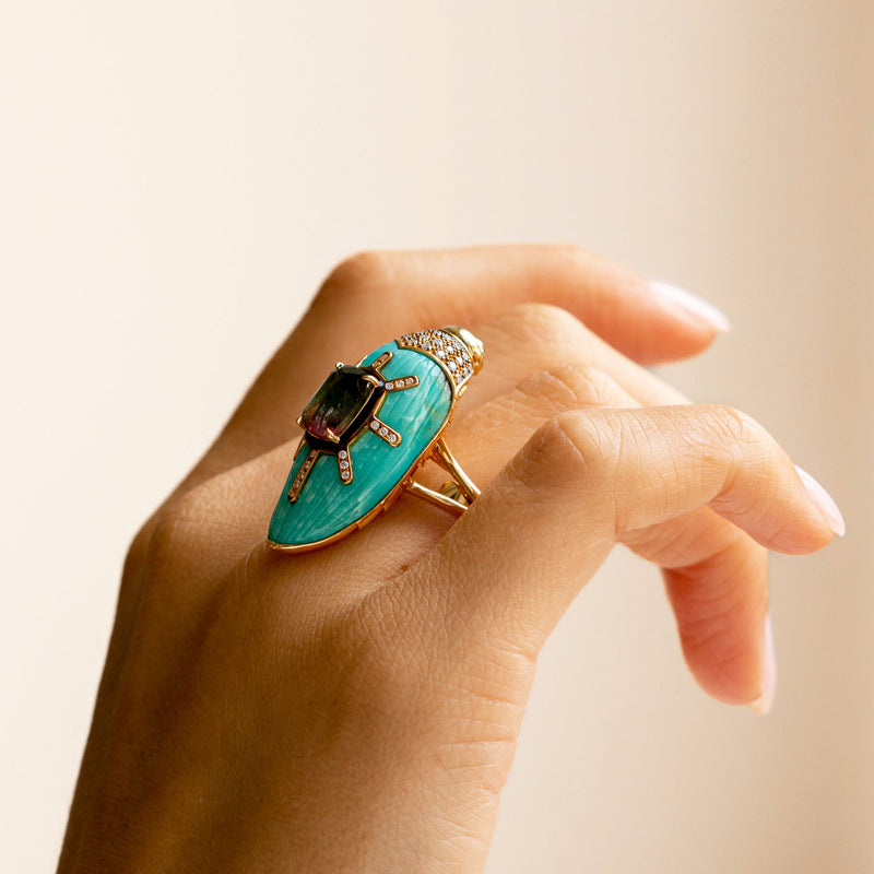 Scarab Turquoise Ring with Watermelon Tourmaline