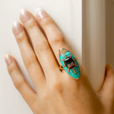 Scarab Turquoise Ring with Watermelon Tourmaline