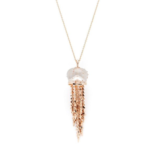 Jellyfish Quartz Pendant with Rose Gold Tentacles and Diamonds