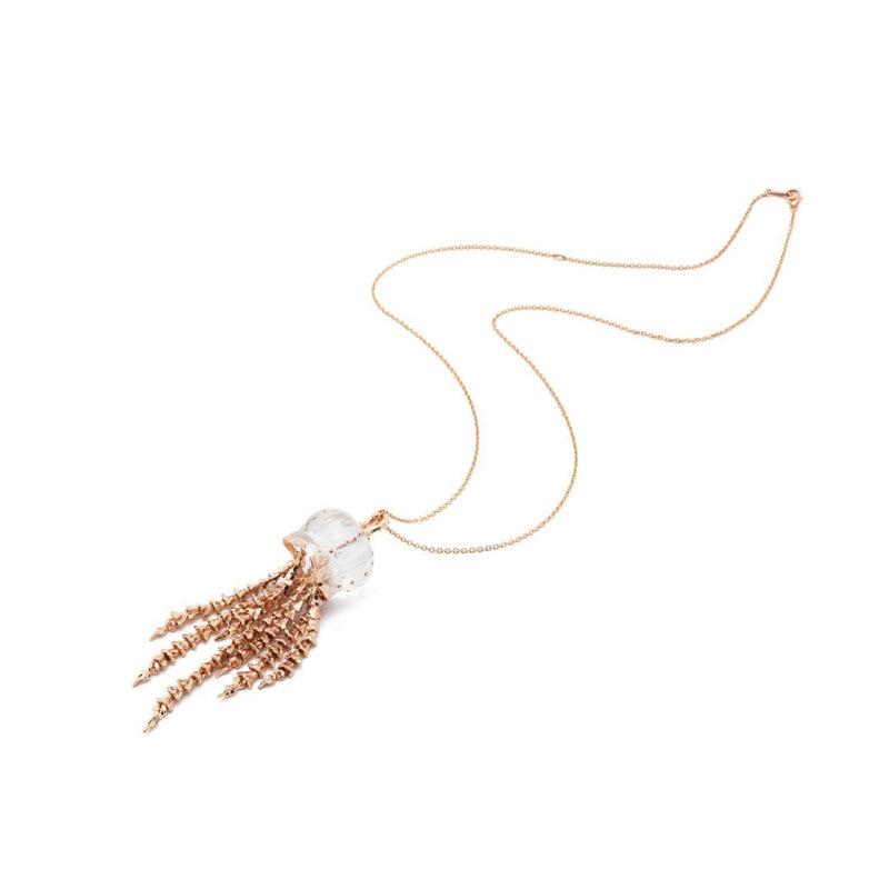 Jellyfish Quartz Pendant with Rose Gold Tentacles and Diamonds