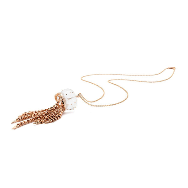 Jellyfish Quartz Pendant with Rose Gold Tentacles and Diamonds