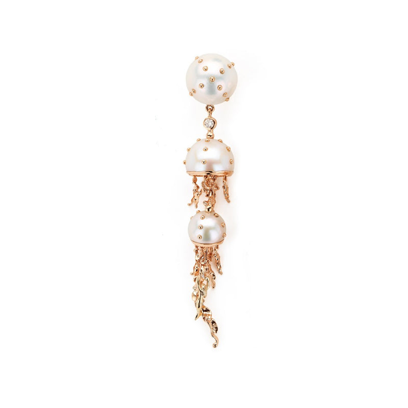 Jellyfish White Pearls Drop Earring with Diamonds