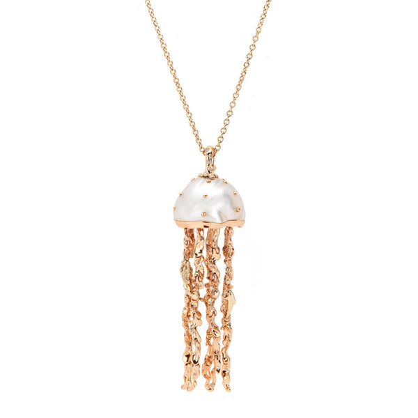 Jellyfish White Pearl Pendant with Diamonds (Large)