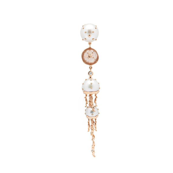 Jellyfish White Pearls and Quartz Drop Earring with Diamonds