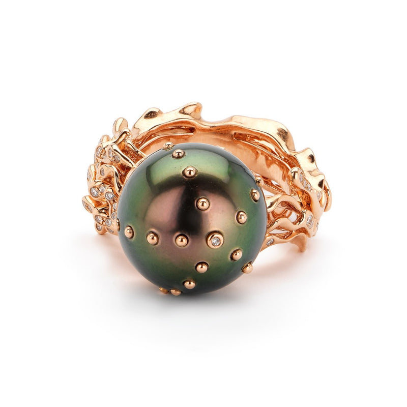 Jellyfish Tahitian Pearl Ring in Rose Gold with Diamonds