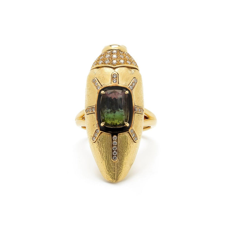 Scarab Gold Brushed Ring with Watermelon Tourmaline