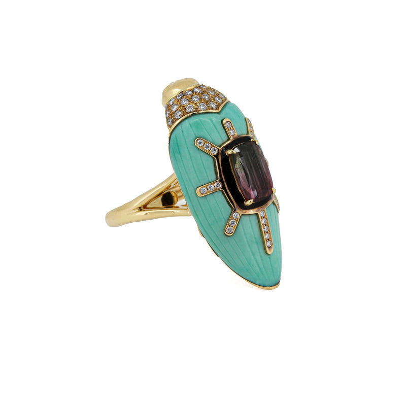 Scarab Turquoise Ring with Watermelon Tourmaline