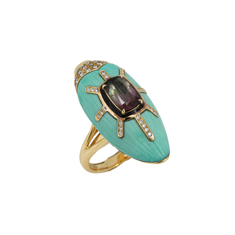 Scarab Turquoise Ring with Watermelon Tourmaline